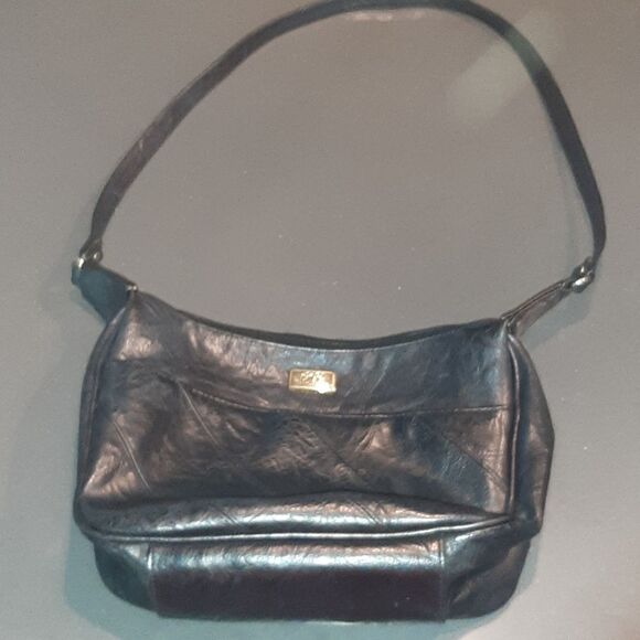TR Bentley Black Faux Leather Double Zipper Bag - Picture 1 of 12